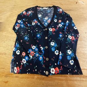 Tory Burch Navy Floral Cardigan.